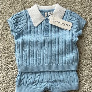 Janie and Jack Light Blue Cable Knit Baby Outfit